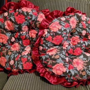 Floral Round Cushions with Red Ruffle